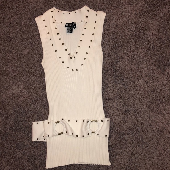 Ribbed Studded Tank Top with Built in Belt - Picture 1 of 3